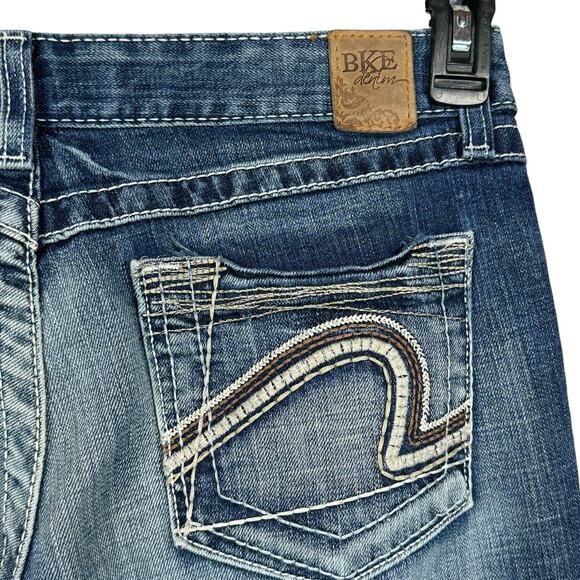 BKE SZ 32x33 1/2 Kate Jeans Bootcut Mid-Rise Whiskered Zip-Fly Embroidered Blue - Picture 7 of 11